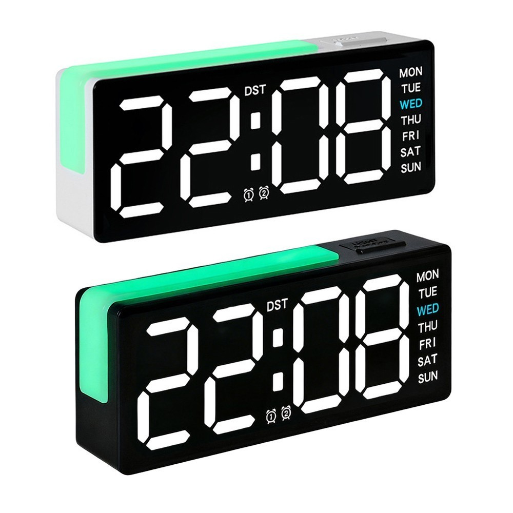 LED Clock with Time Date Day Temp Display and Auto Light Sensor for Any Room