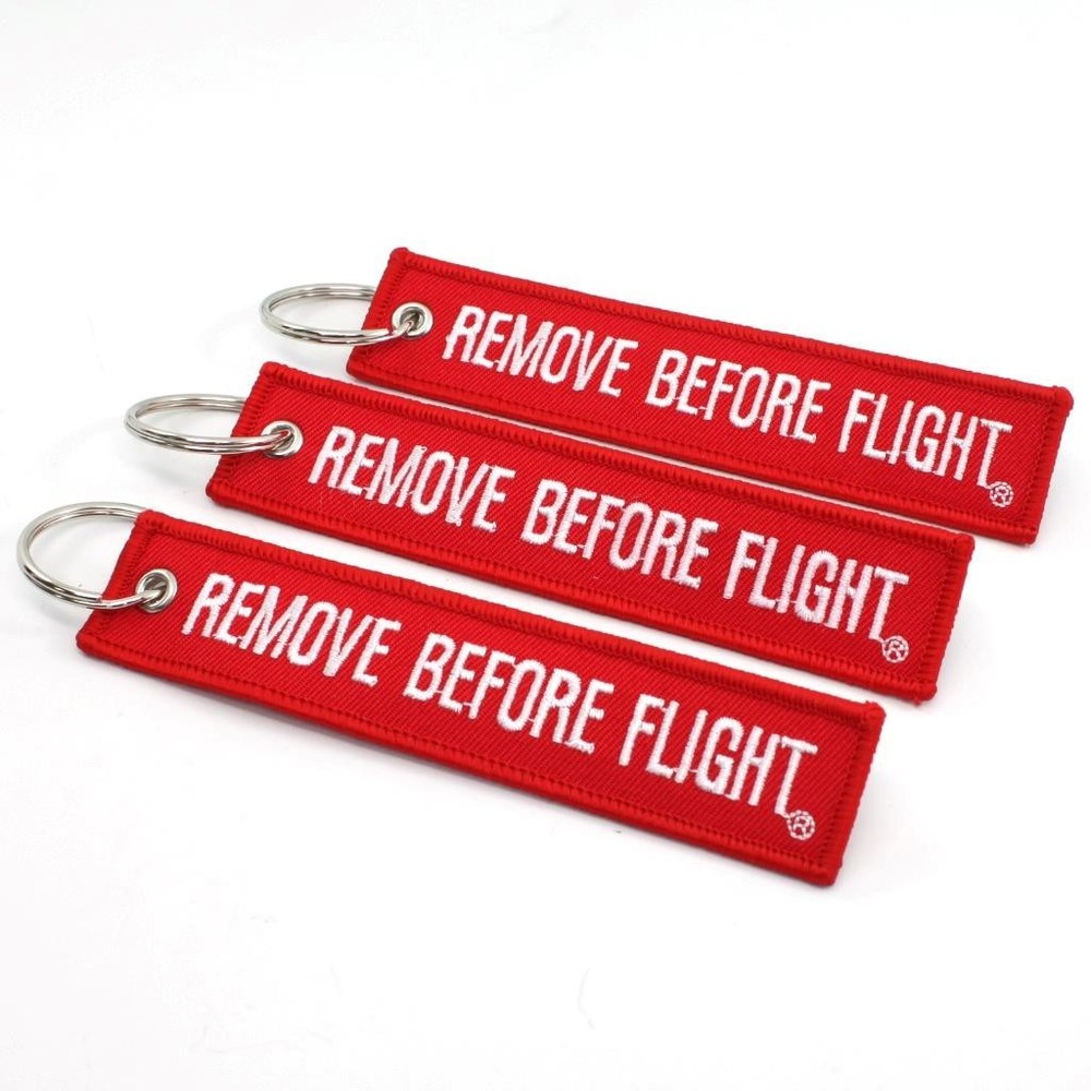 REMOVE BEFORE FLIGHT KEYCHAIN - RED/white QTY= 3 TAGS - FLAG PILOT CREW KEY