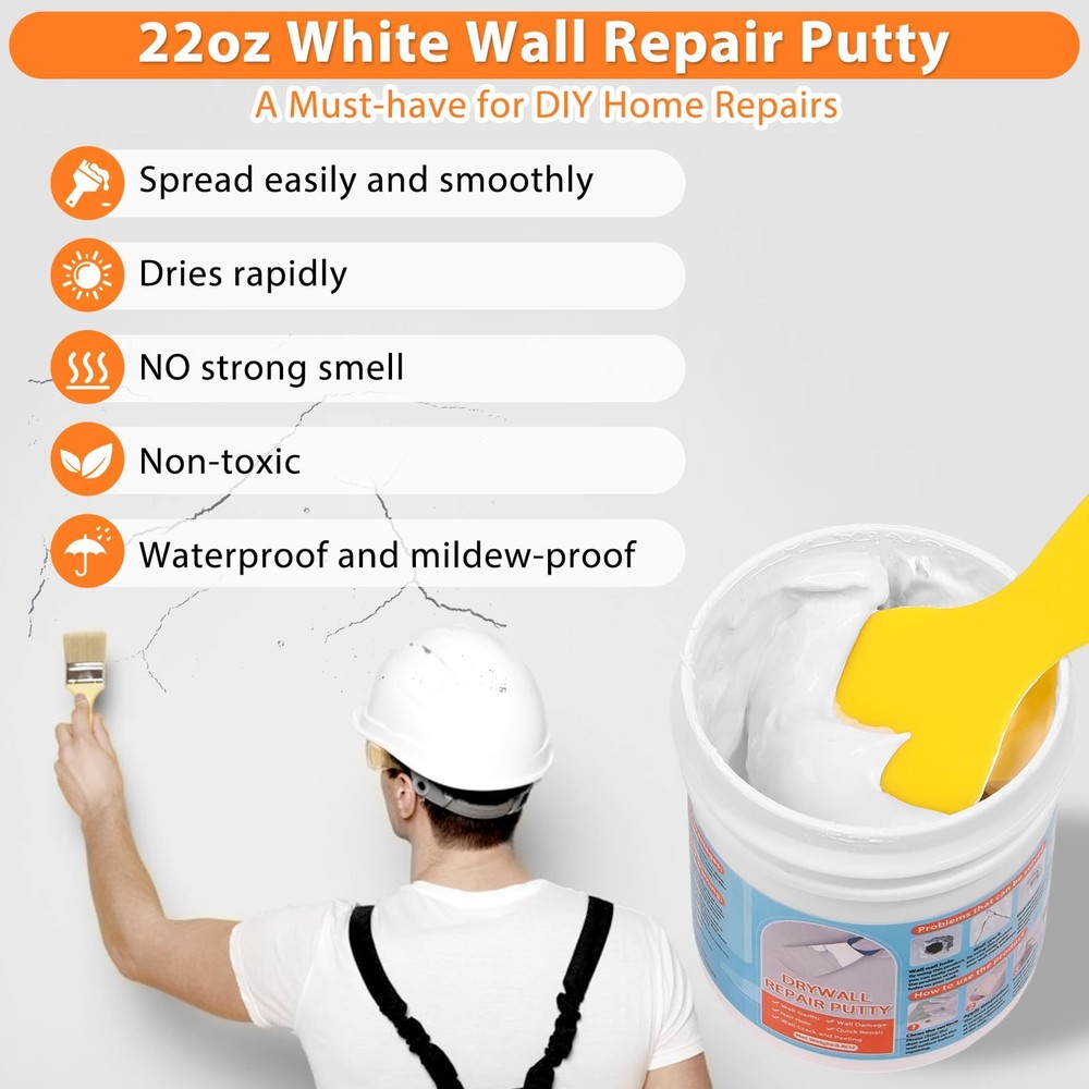 Dry Wall Patch Repair Kit, 22OZ Spackle Paste White Putty white