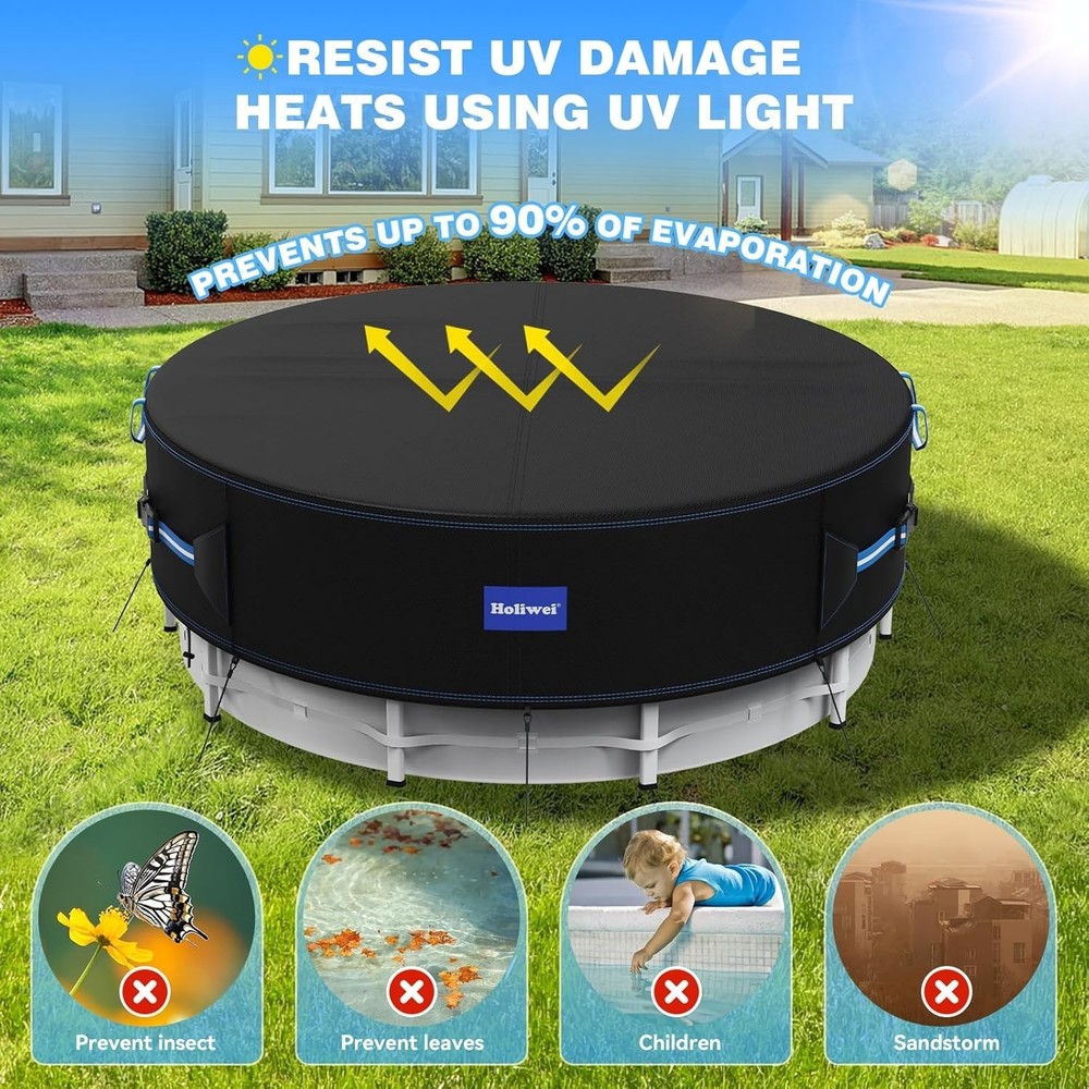 12 Ft Round Pool Cover UV Resistant Waterproof with Drawstring & Nails