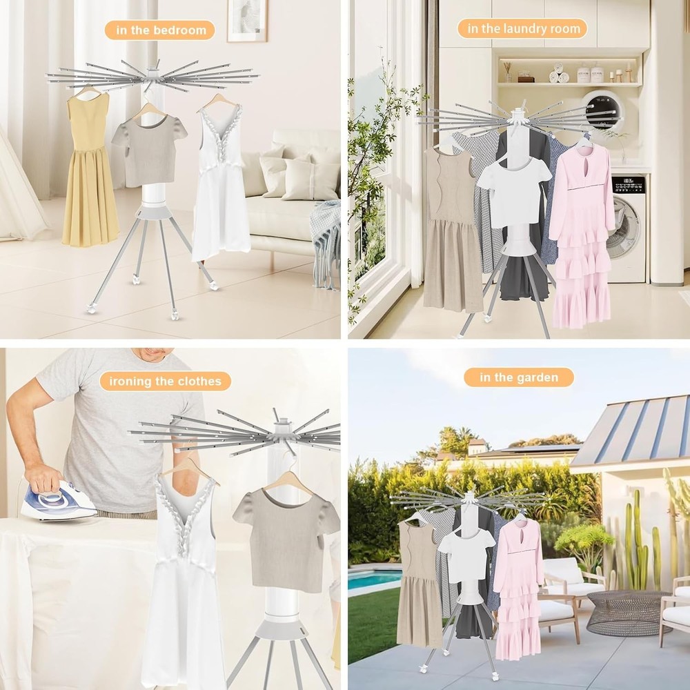 4-Legged Clothes Drying Rack Foldable, Outdoor Collapsible Single Layer(a)