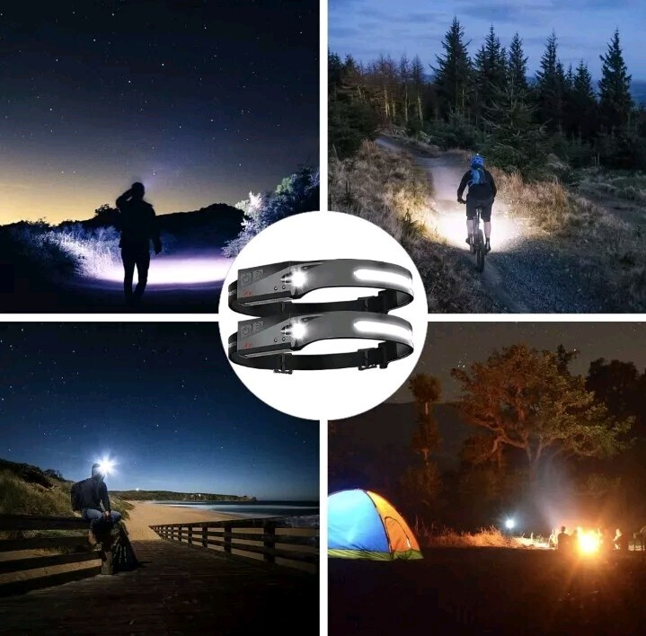 Rechargeable Headlamp 6 PCS, 230°Beam Headlamp, 6 Mode, Spotlight, Motion Sensor
