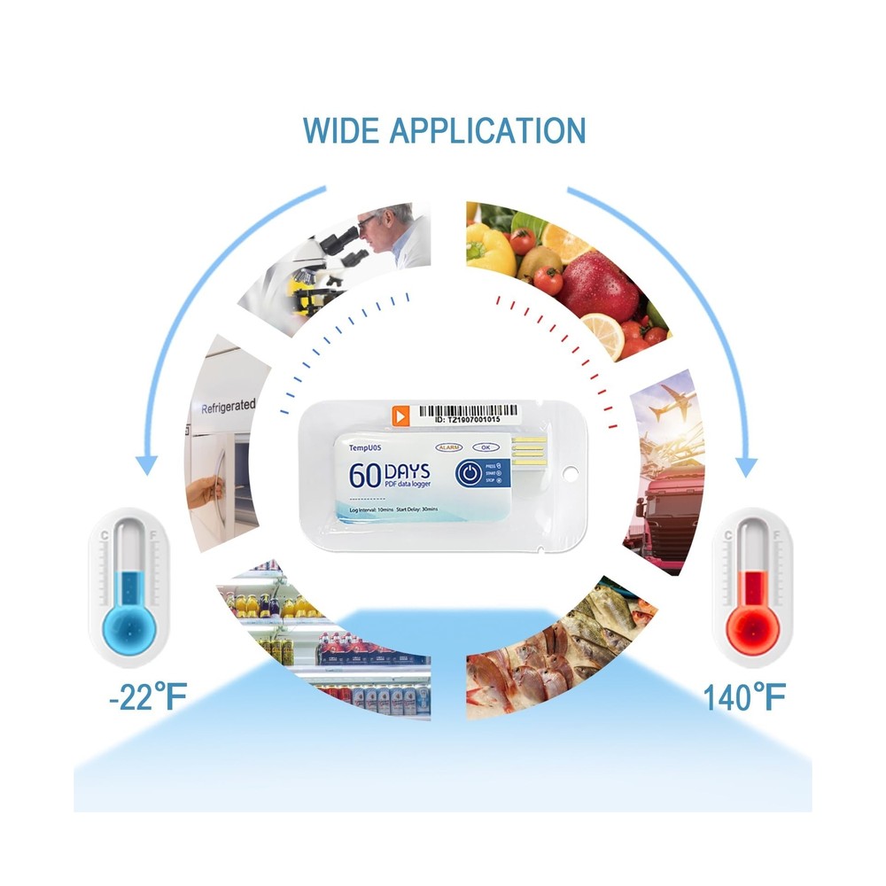 Temperature Data Logger USB Thermometer Logger 10 Packs with PDF Report,Singl...