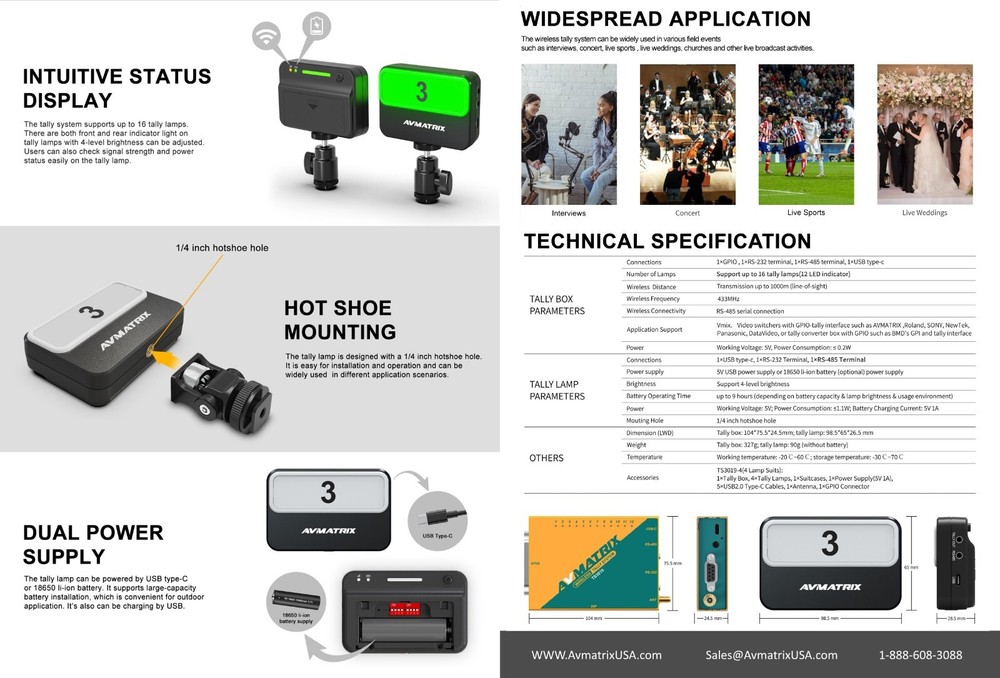 AVMATRIX TS3019-6 200 Meter Wireless Multi-Camera Tally System with 1x Tally Box