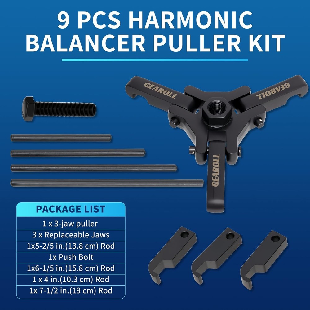 Harmonic Balancer Puller Remove Extractor Kit Set, Adjustable 3-Jaw Puller...