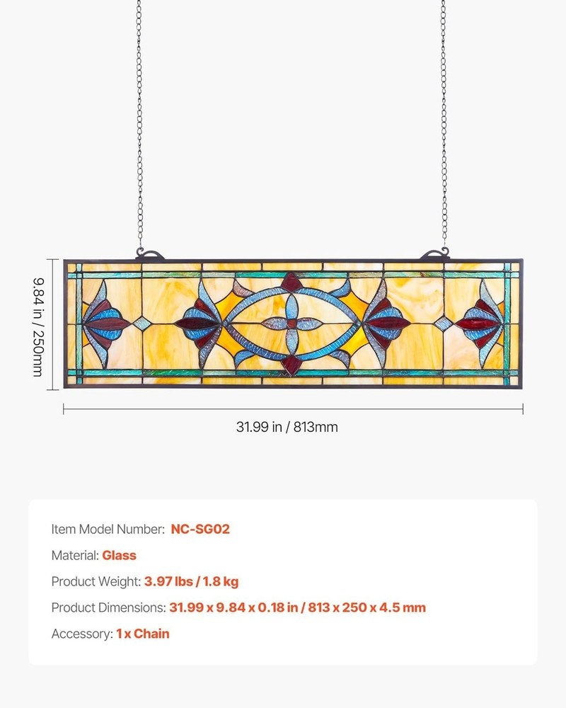 Tiffany Style Stained Glass Window Panel Hanging Transom