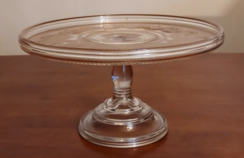 EAPG Bryce Walker RUBY Beaded Band Pattern Glass CAKE STAND Pedestal Plate