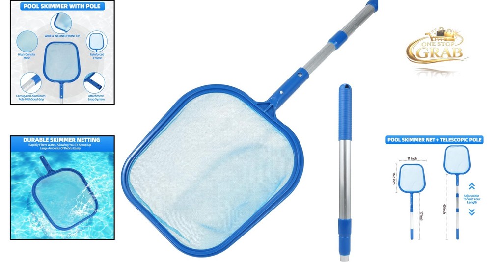 Large Pool Skimmer Net with Frame Fine Mesh Leaf Collector Telescopic Handle