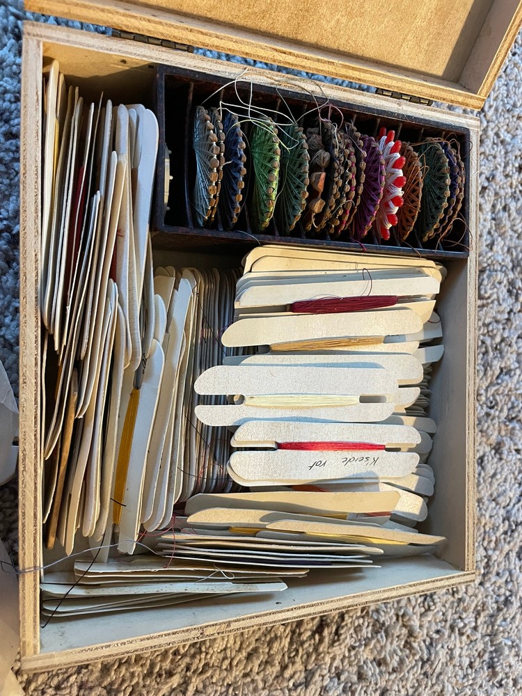 Vintage German Wine Box Filled with Vintage Thread