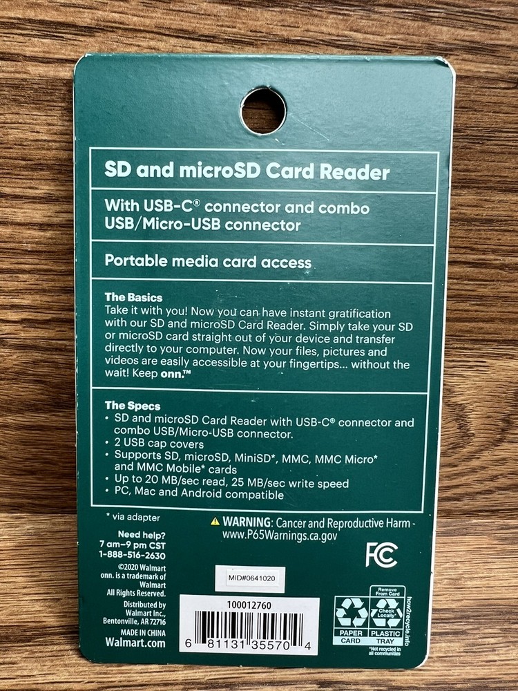 onn SD and microSD card reader BRAND NEW