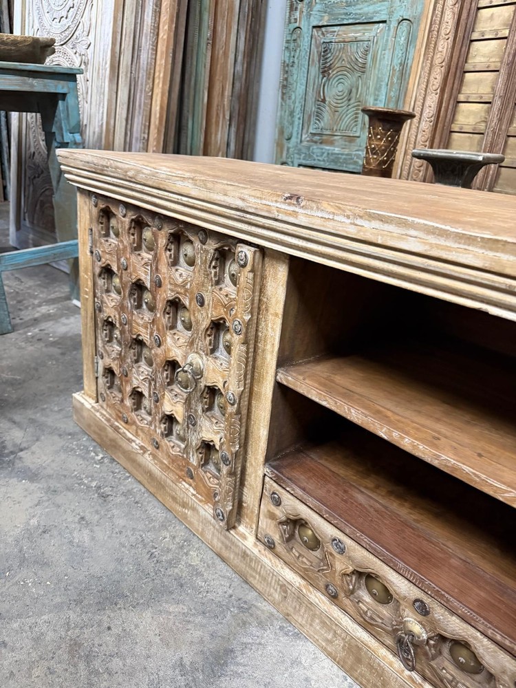 Antique Carved Sideboard Solid Wood Buffet Credenza Rustic TV Stand