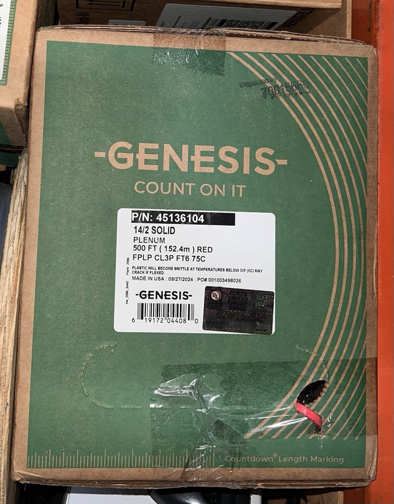 NEW GENESIS 14/2 SOLID WIRE RED PLENUM 500FT