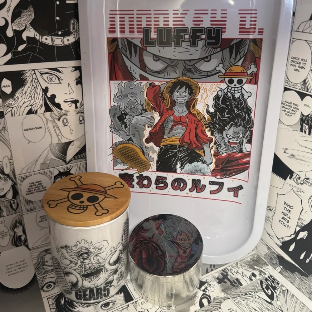 One Piece Grinder Set 3pc | Anime Grinder + Jar + Tray Bundle | Choose Design