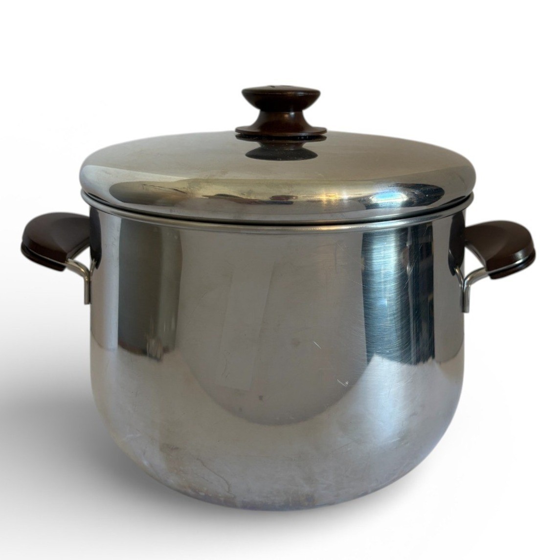 Lagostina Thermoplan Stainless Steel 8QT Stockpot Lid Italy Vintage Brown Handle