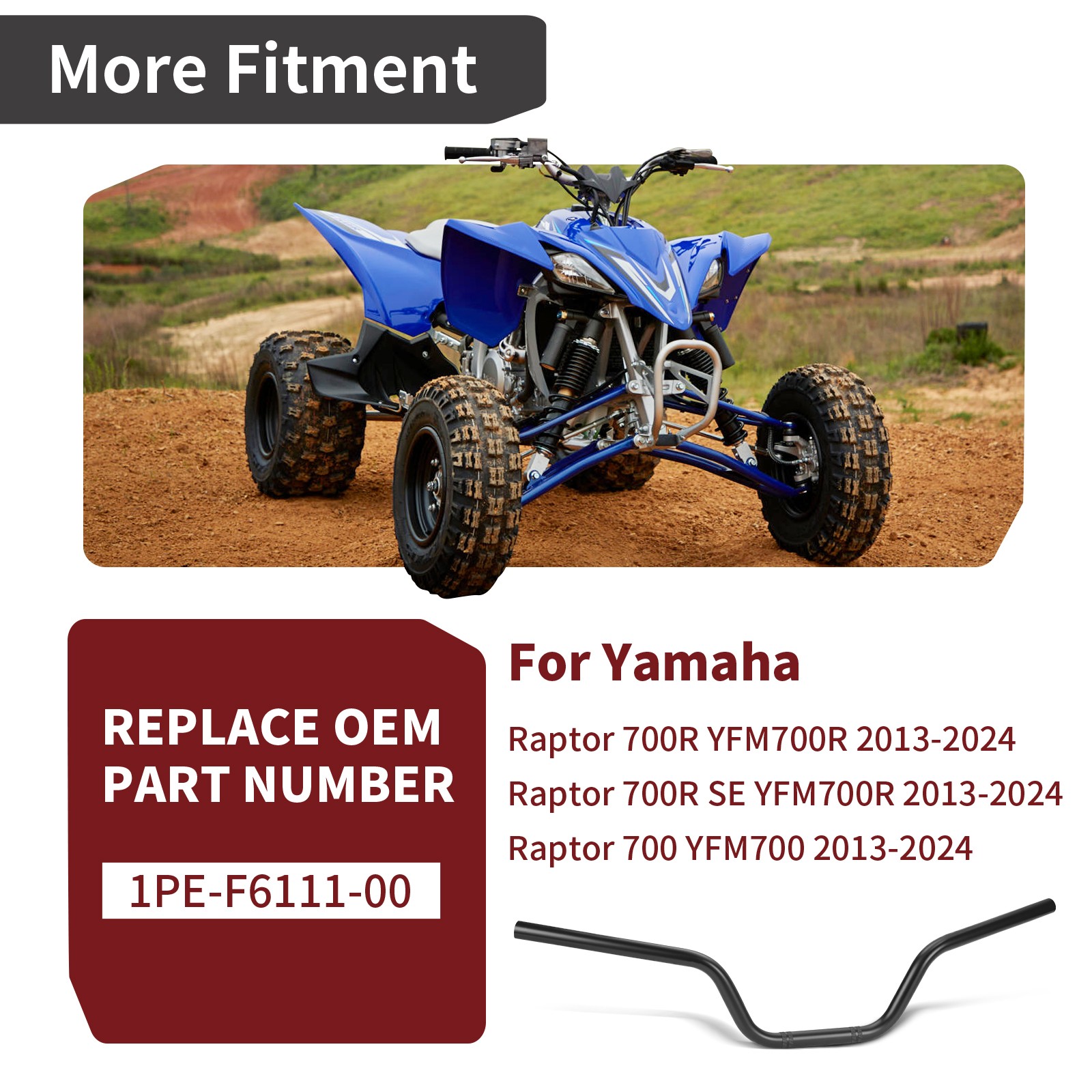 Heavy Duty Handlebar 1PE-F6111-00-00 for Yamaha Raptor 700/R YFM700/R 2013-2024