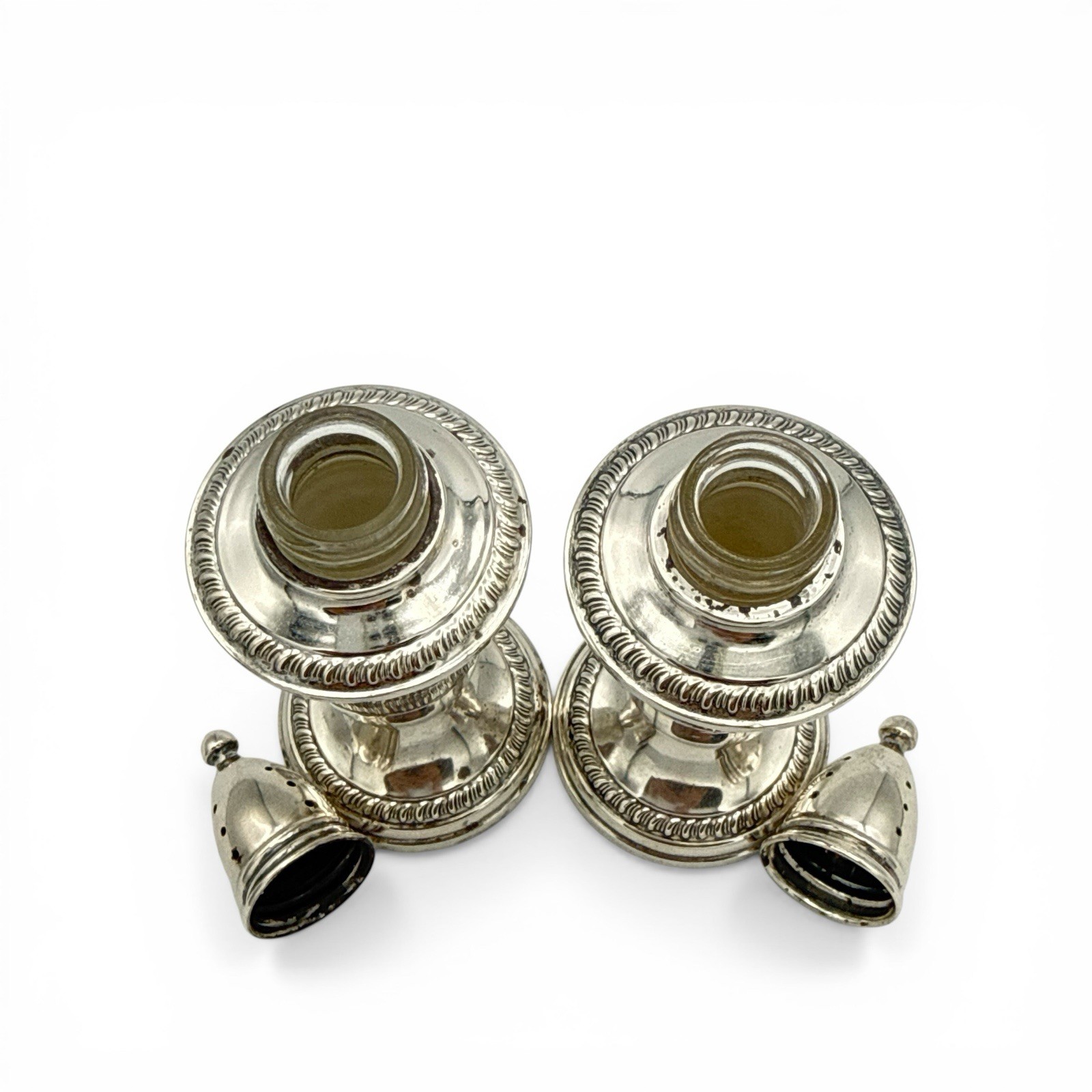 1950-60's CROWN Sterling Weighted Salt & Pepper Shakers Regal Shape Twist Top