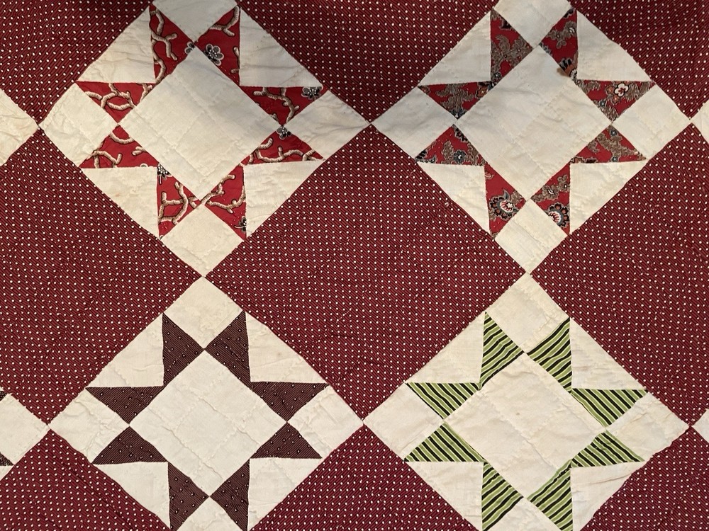 19th c. patchwork star quilt hand stitched 86x94"
