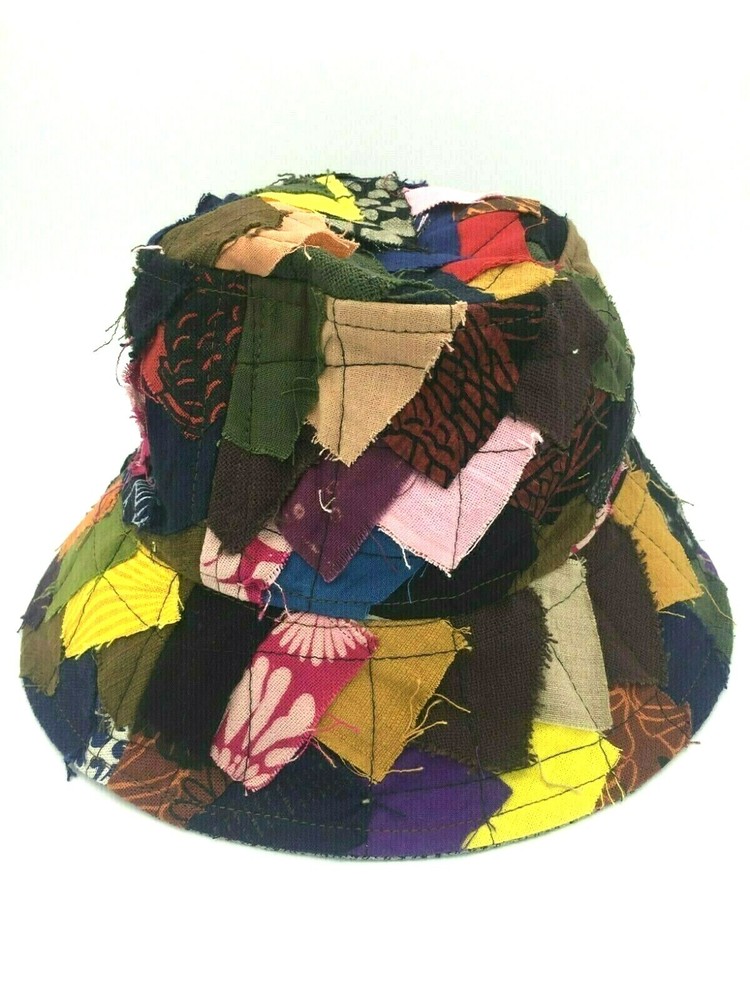 Unique Raw Unisex Handcrafted Patchwork Bucket Hat Fishman Hat Trendy Style E