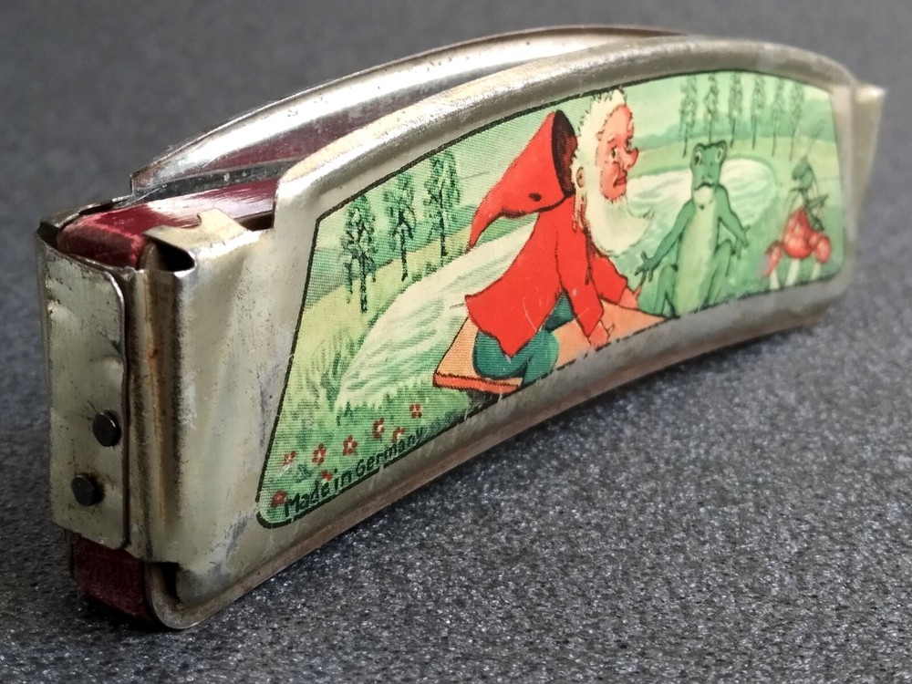 Antique Musical Harmonica 1930s Germany Dwarf Frog Jumping Grasshopper