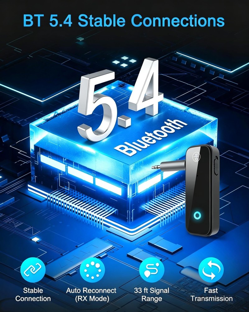 Upgraded Aux Bluetooth 5.4 Adapter for Car, 2 in 1 Bluetooth Receiver Transmi...