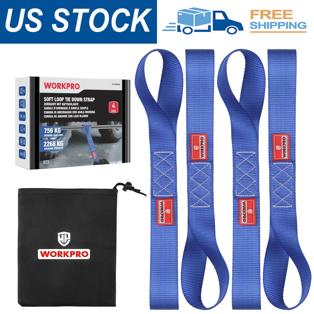 WORKPRO 4x Heavy Duty Soft Loop Tie Down Straps 1.6"x17" 5000lbs Break Strength