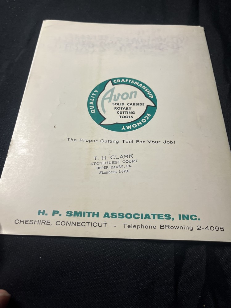 Vintage 1960 Avon Solid Carbide Cutting Tools Catalog Cheshire CT H.p. Smith