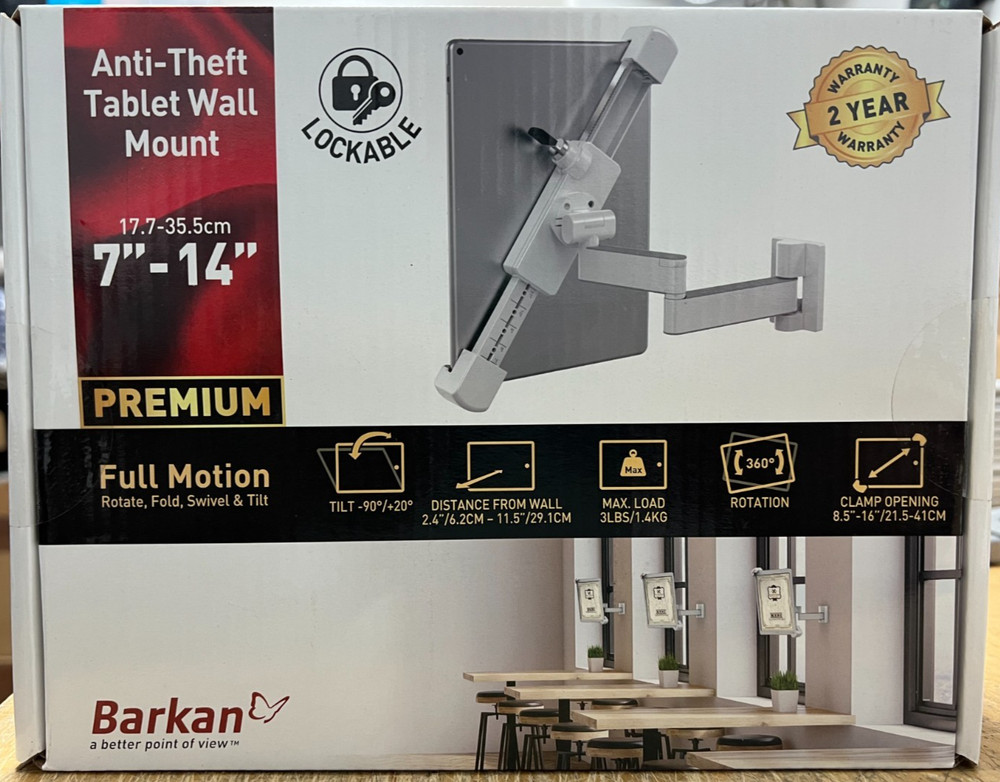 Barkan 7-14 inch Full Motion Articulating Lockable Tablet Mount Silver