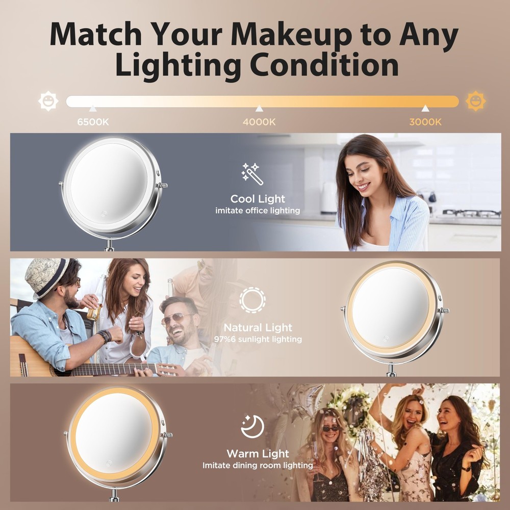Makeup Mirror, 1X/30X Double Sided Magnifying Mirror/Switch with 3 Colors, 32...