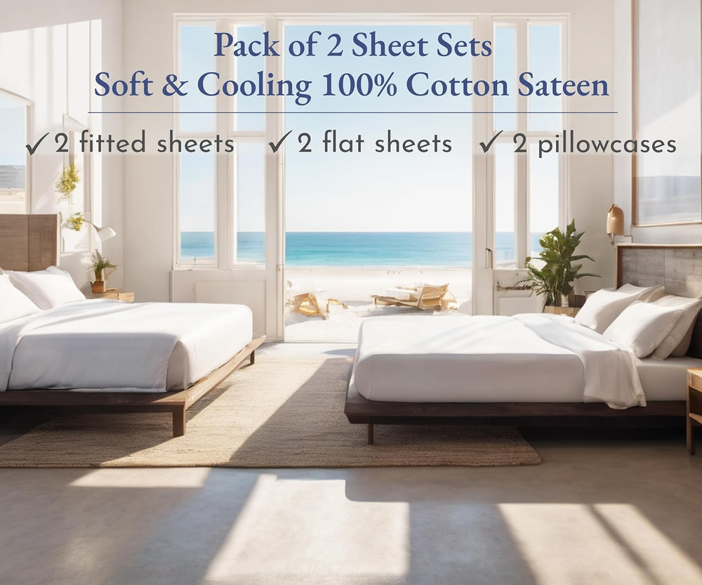 100% Cotton 2-Pack Twin Size Bed Sheets, Soft & Durable Twin Bed Sheets Set with
