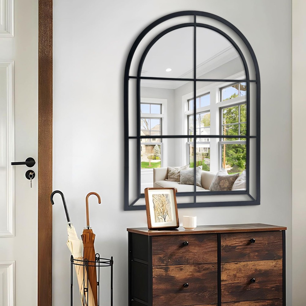 Arched Mirror,Big Decorative Black Window Pane Mirrors Decor for Wall Mouted/...