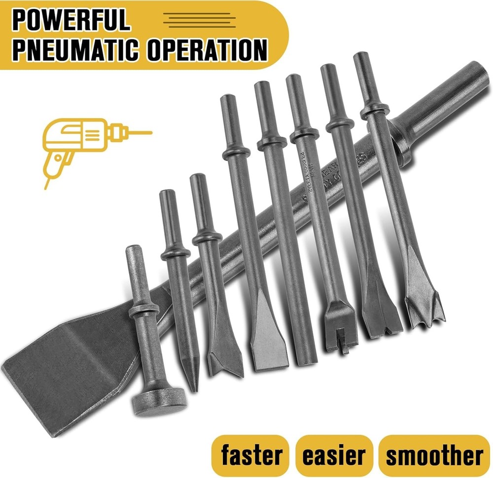 Air Hammer Bits Set - 9pcs Pneumatic Hammer Chisel Bits, Air Chisel Bits, Air...