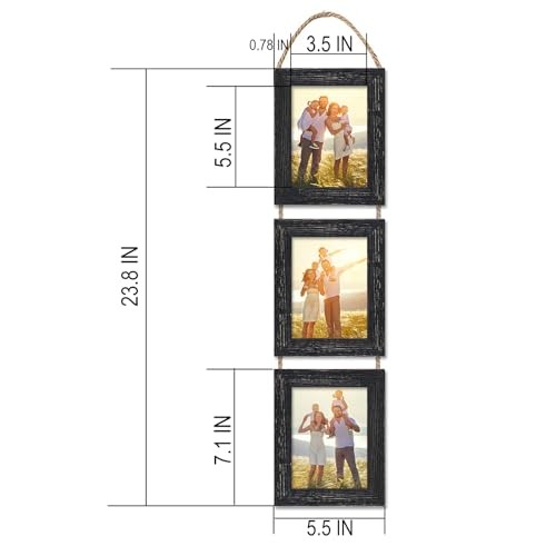 Wall Hanging Picture Frames Collage with 3 Opening Frames Black 4x6 Rustic Black