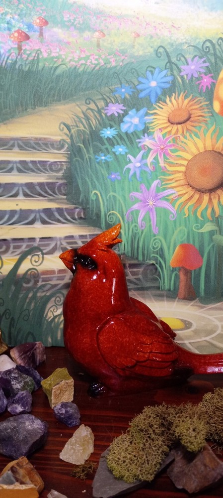Red Cardinal Sitting on Ground Figurine Statue