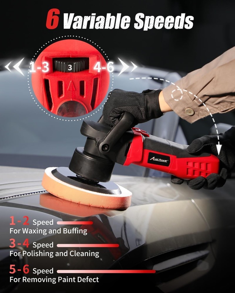 Variable Speed 6-Inch Random Orbital Buffer Polisher - Detailing Made Easy