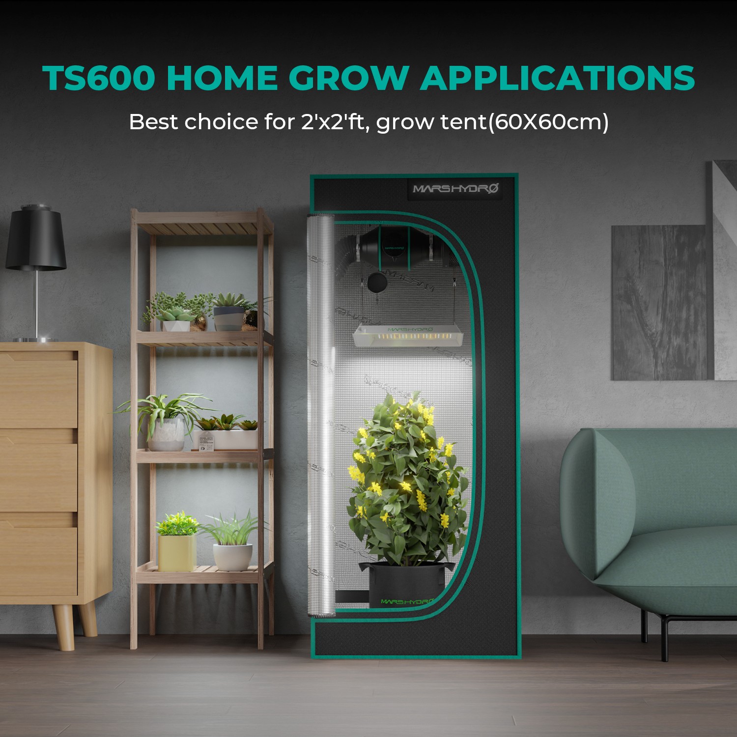 2026 Mars Hydro 48"X48"x80" Grow Tent+TS 600 100W LEDW/4" Fan Complete Grow Kit