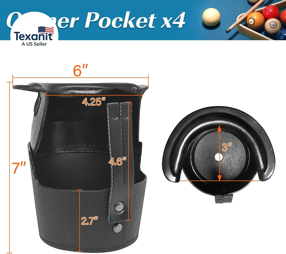 Pool Table Pockets Replacement Leather Pockets for Billiard Table Set of 6 Drop