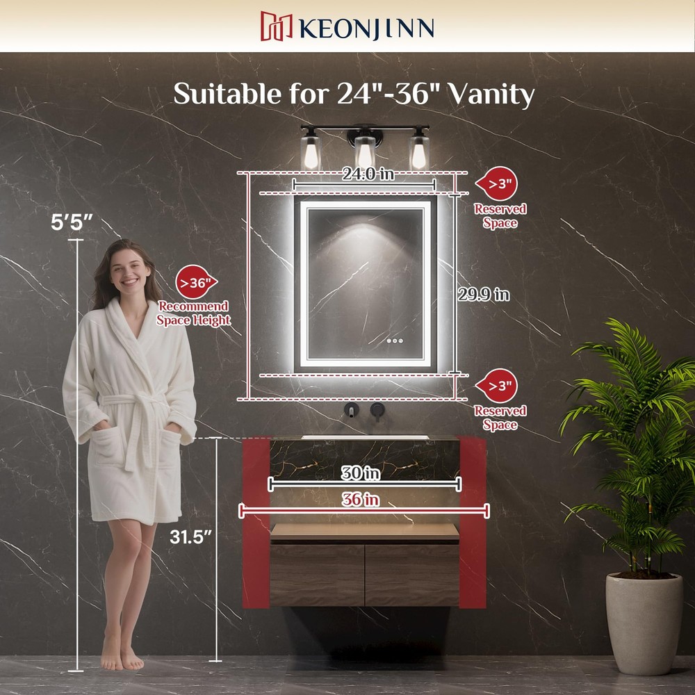 24" x 30" Lighted Mirrors for Bathroom Wall with Bluetooth Speaker, Frontlit ...