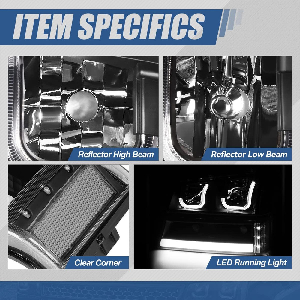 LED DRL Headlights Assembly Compatible with 2003-2007 Chevy Avalanche Silverado