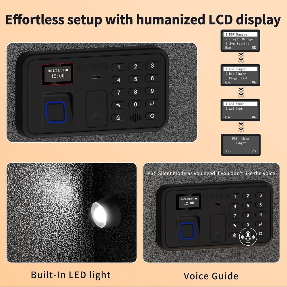 Smart Gun Safe for Multiple Pistols - Biometric Automatic Lock Safe Box