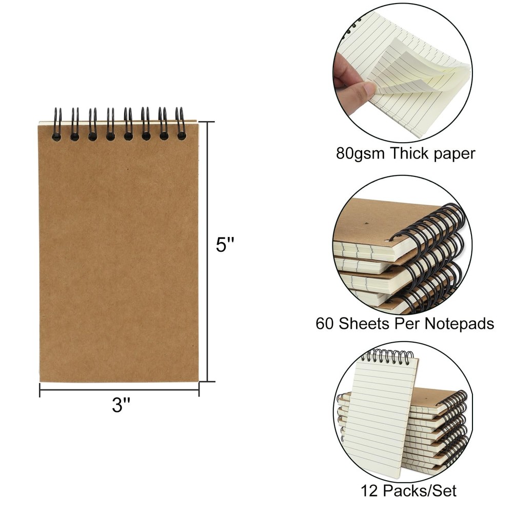 12 Pack Pocket Notebooks, 3x5 Small Notepads, Mini Spiral Notebooks, 60 Sheet...