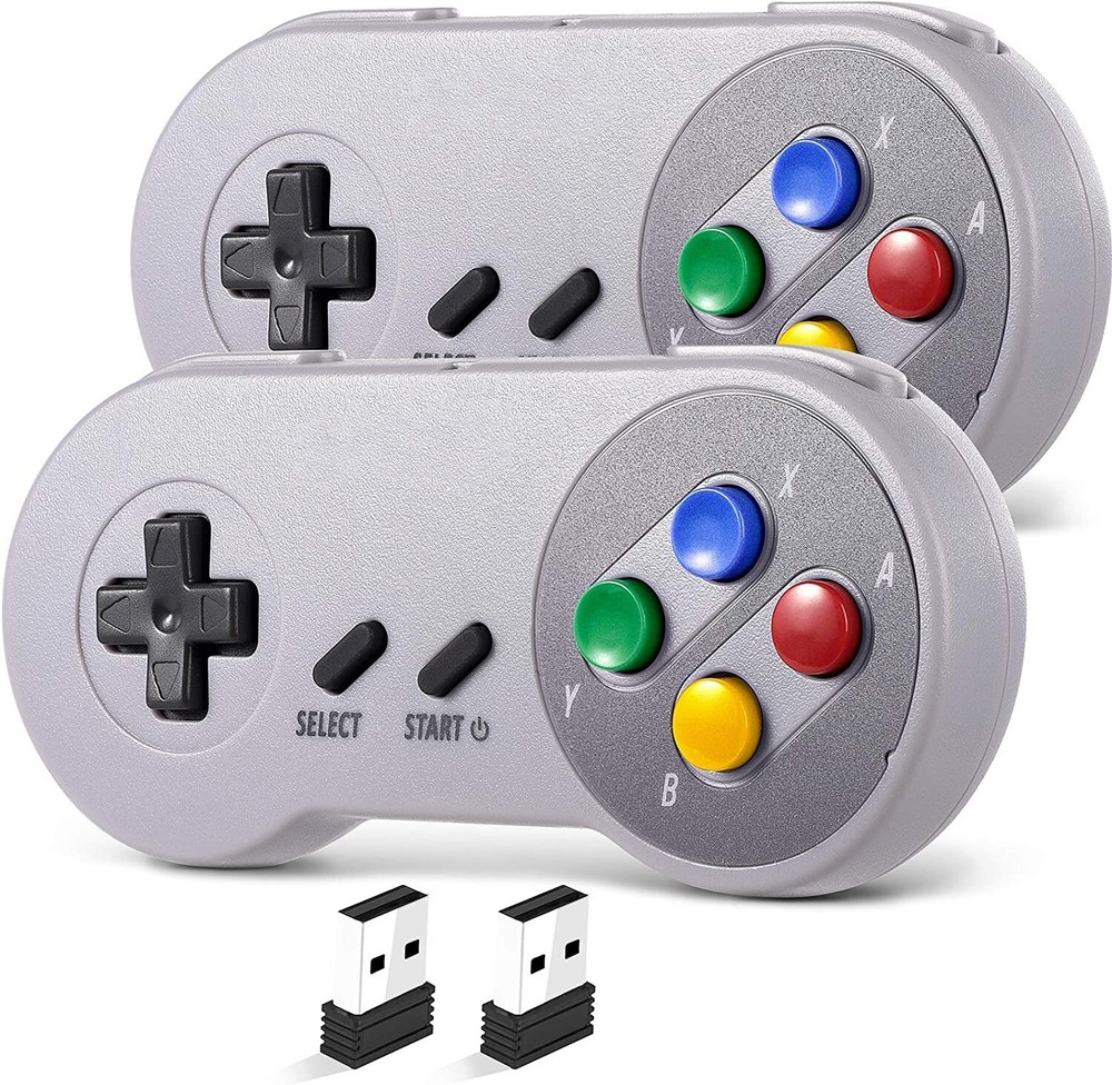 2 Pack Rechargeable USB PC SNES Controller with USB Receiver Wireless Gamepad