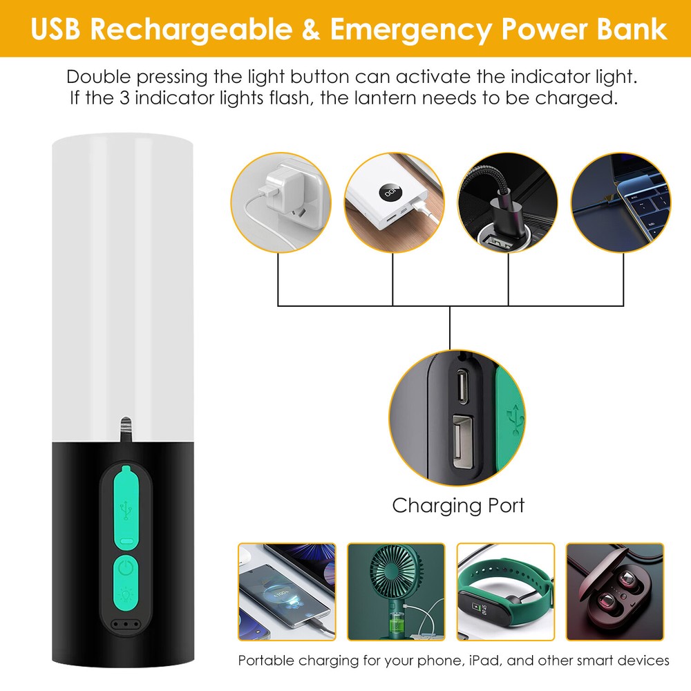 Camping Lantern With 33Ft String Lights Rechargeable Flashlight 4000mAh Charger