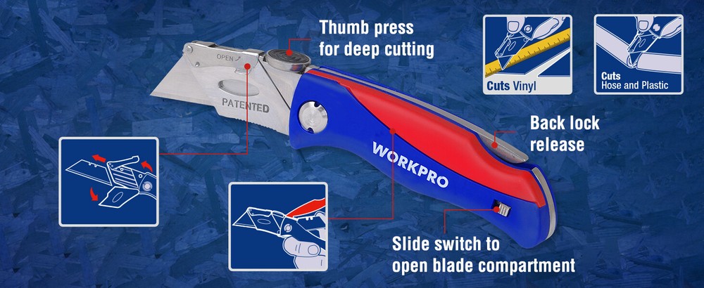 WORKPRO Folding Utility Knife 2PCS Set Quick-Change Blade w/ 10PCS Extra Blades