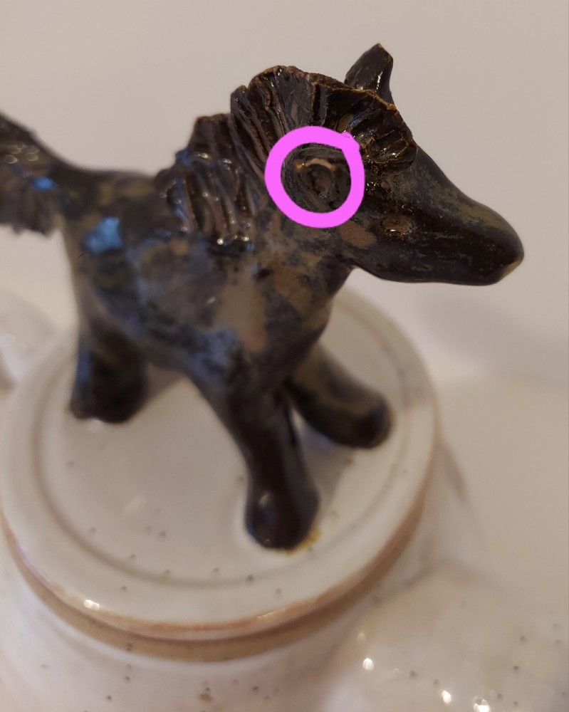 Horse Figure Lid Handmade Ceramic Teapot Signed
