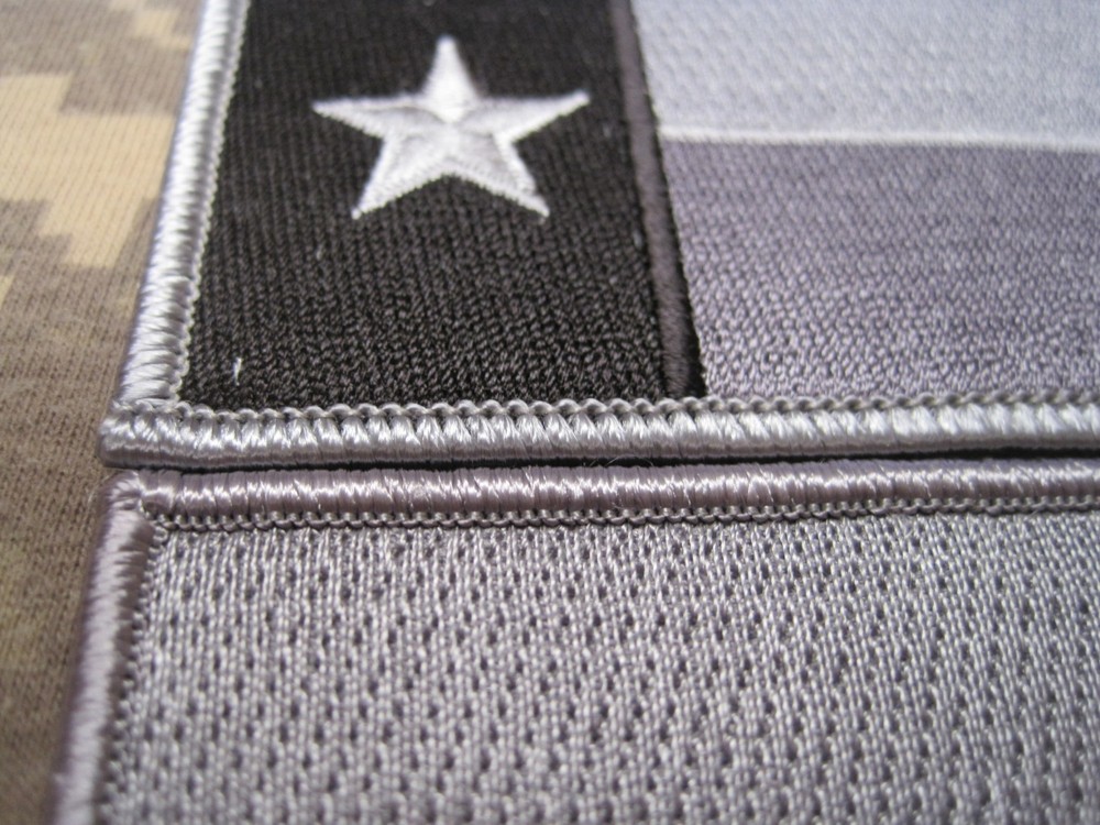 TEXAS FLAG PATCH GRAY / BLACK REGULAR OR REVERSED CHOOSE WITH HOOK OR SEW ON!