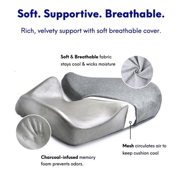 C Cushion Lab Dense Memory Foam Pressure Relief Ergonomic Seat Cushion, Gray