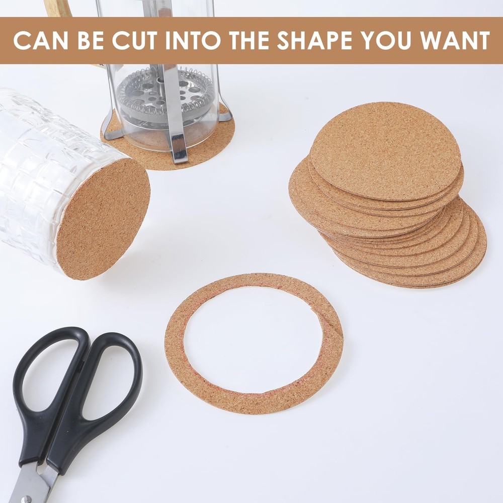 Mabor 16 Sheet Round Cork Backing for Coasters 3.5 Inch Self Adhesive Thin Co...
