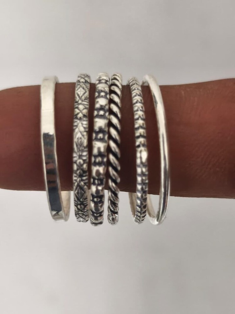 Sterling Silver Stacking Rings Set: Dotted, Thin & Thick Band Rings All Size