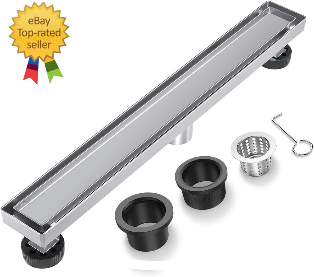 Linear Shower Drain 30 Inch Brushed Nickel withTile Insert Grate Rectangle Floor