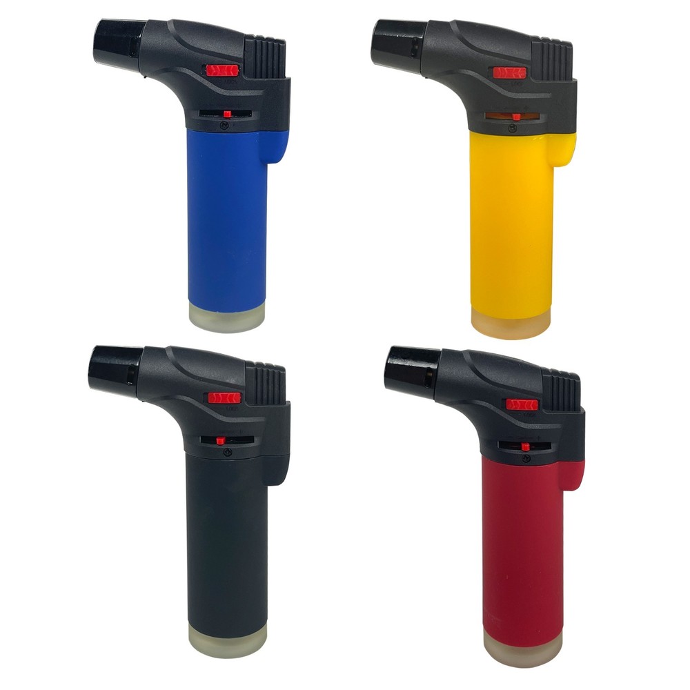 4 Pack Jumbo 4" Single Jet Flame Torch Gun Lighter Refillable Lockable Windproof